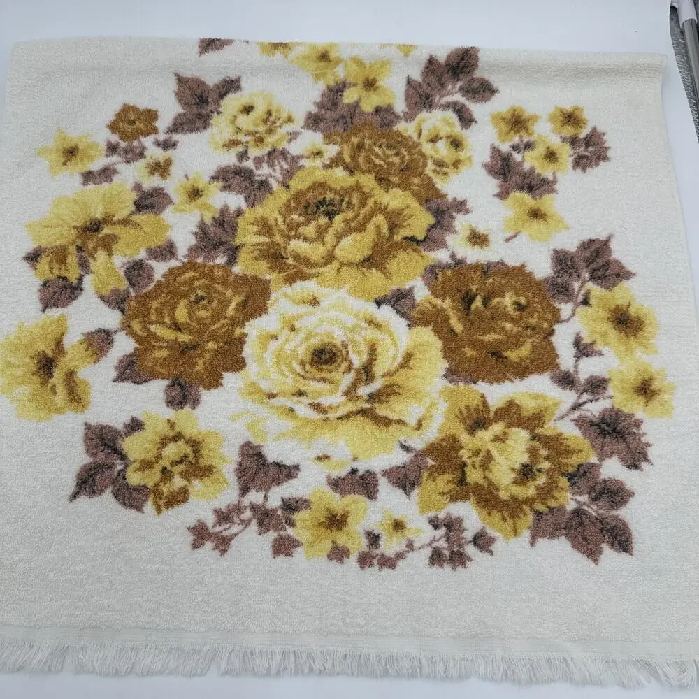 Vintage Happy Home Yellow Floral Bath Towel With Fringe